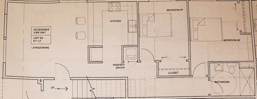 Floor plan for 2 beds, 1 bath